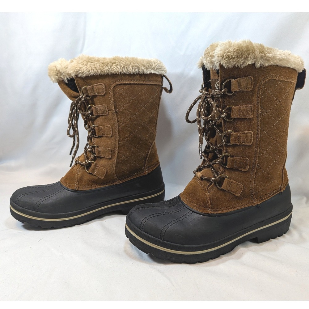 Magellan Brown Duck Boots; Suede & Faux Fur Thinsulate Waterproof Winter